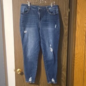 Maurices High Rise Distressed Blue Skinny Jeans